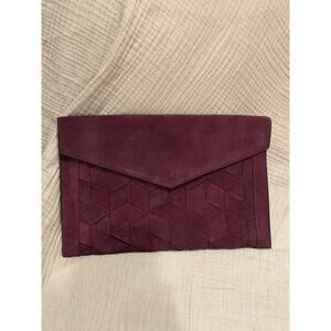 Welden Handcrafted Suede Leather Clutch Purse Hexagon Pattern Magenta Purple